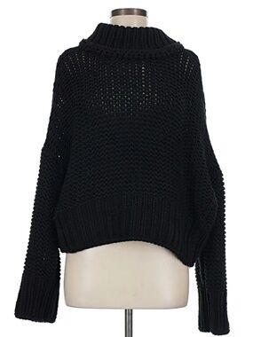 Free People- My Only Sunshine Mock Neck Black Chunky Knit Sweater